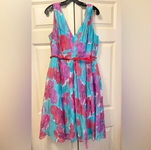 NWOT Adrianna Papell Floral Midi Dress - Pink and Teal